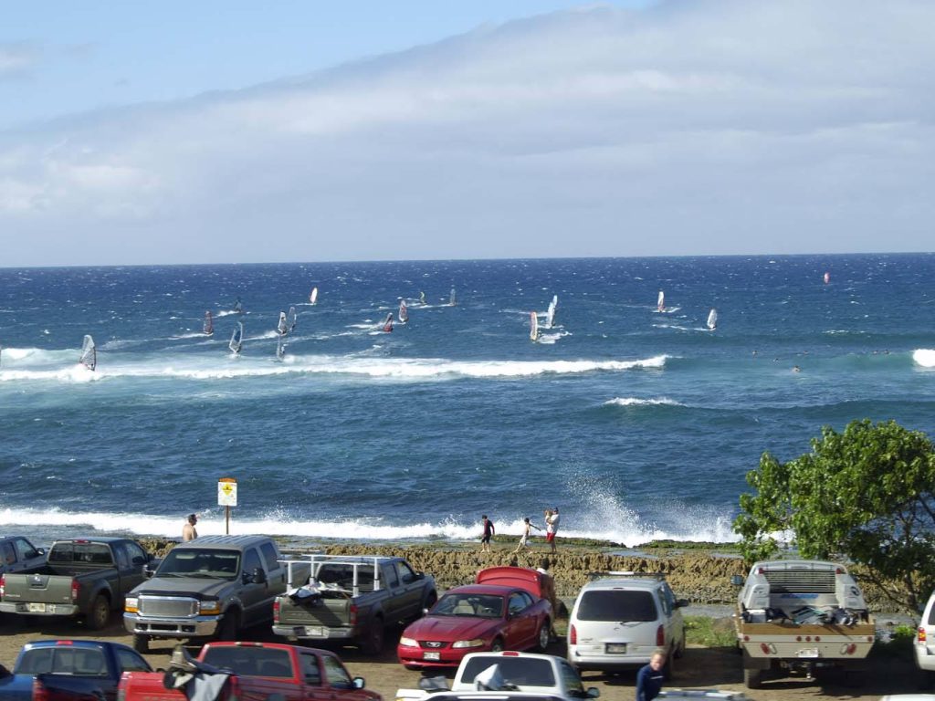 Hookipa windsurf and cars North Shore Maui